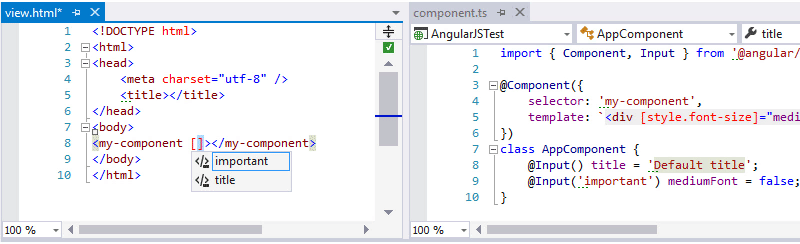 Code completion for Angular component attributes