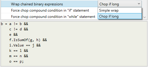 Wrapping style for chained binary expressions