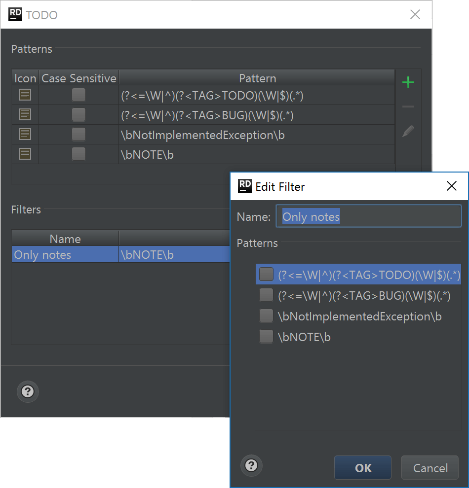 Filter TODO comments matching a given pattern