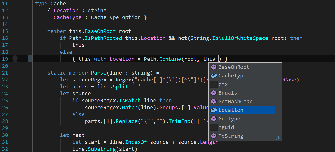 Code completion for F#, C#, VB.NET, JavaScript, TypeScript, ...