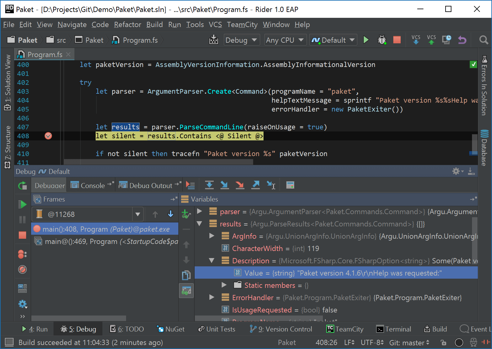 Rider debugger supports F#