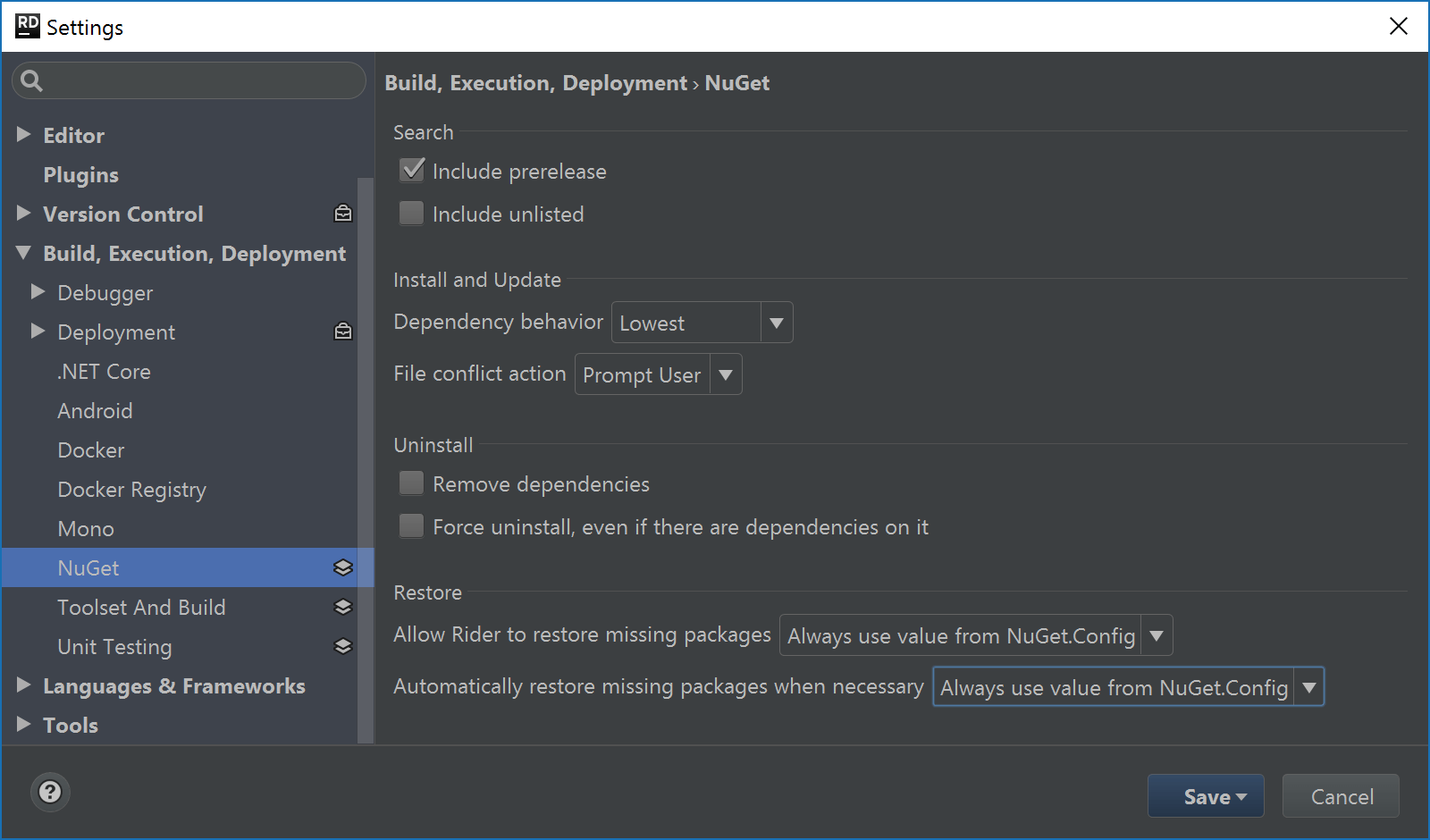 Rider NuGet settings