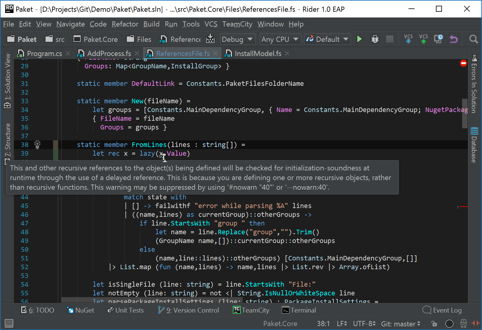 Warnings and errors in IDE