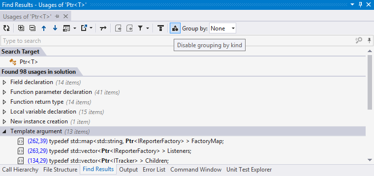 Find results grouping