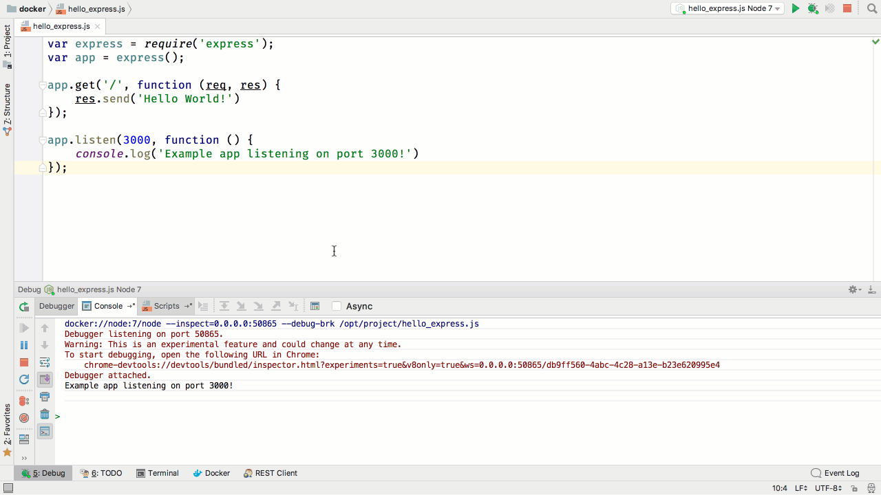 webstorm debug from console