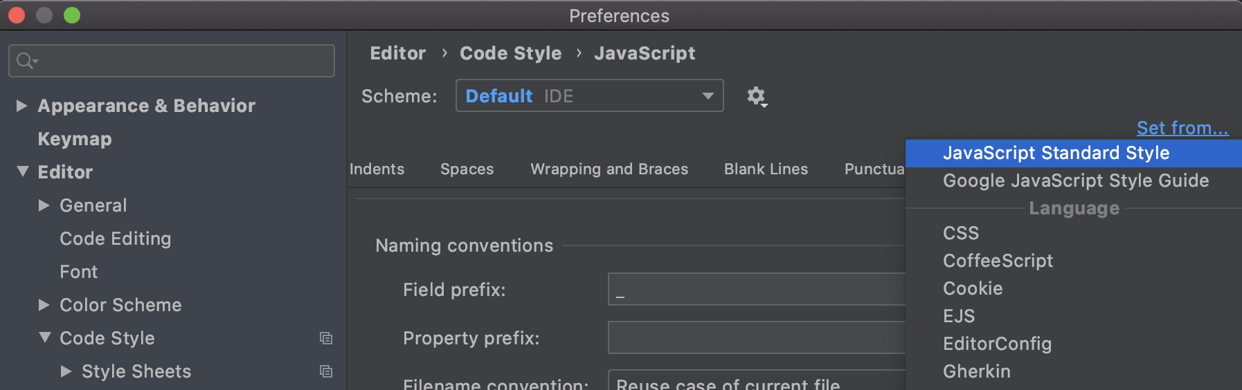 select-js-standard-style-in-preferences