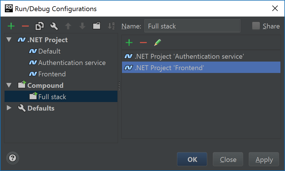 Compound run configuration - debug two projects at the same time