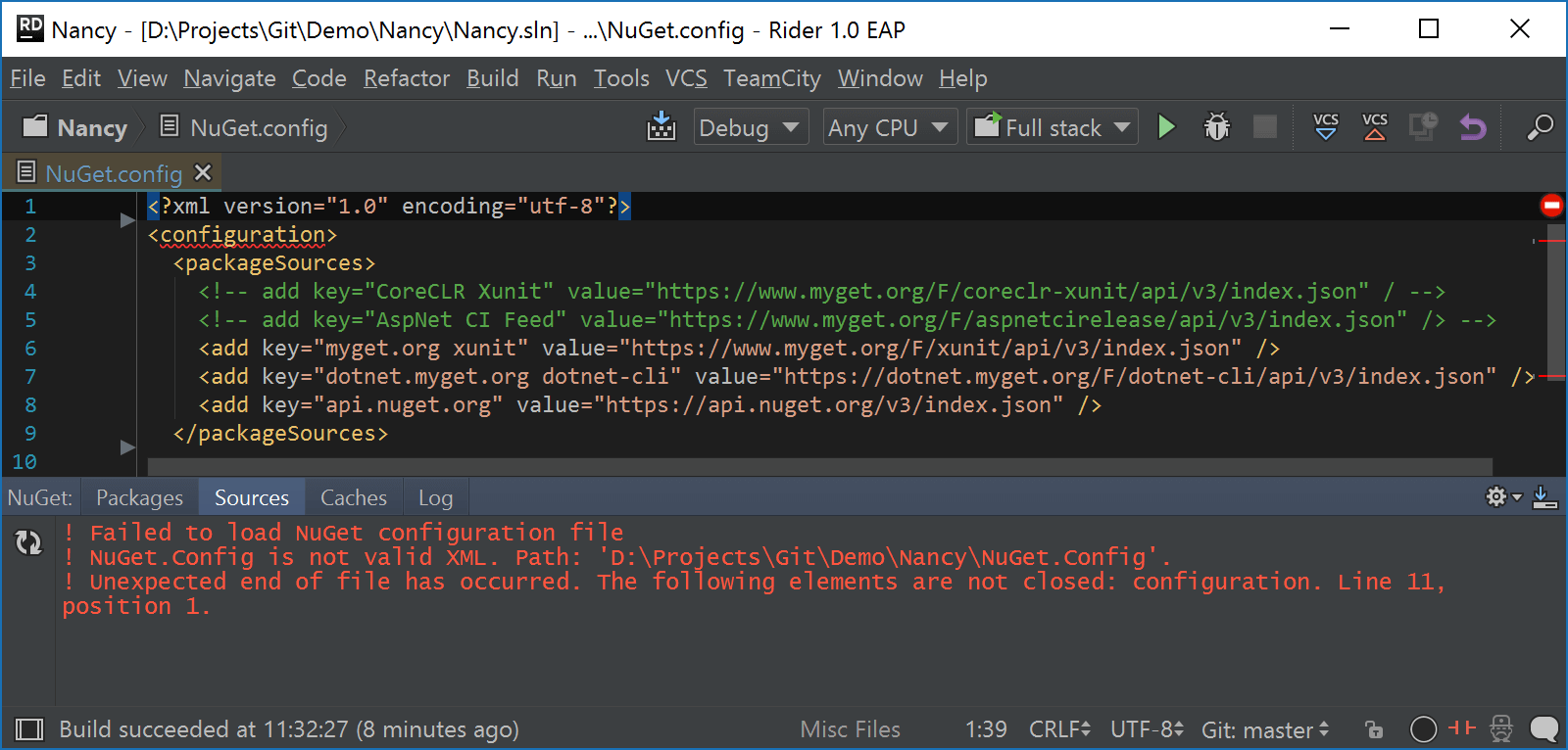 Rider NuGet.config diagnostics