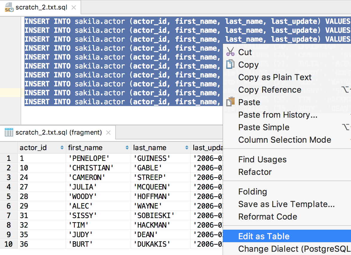 datagrip format sql