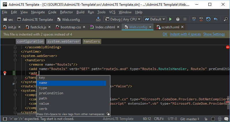 IntelliSense in web.config