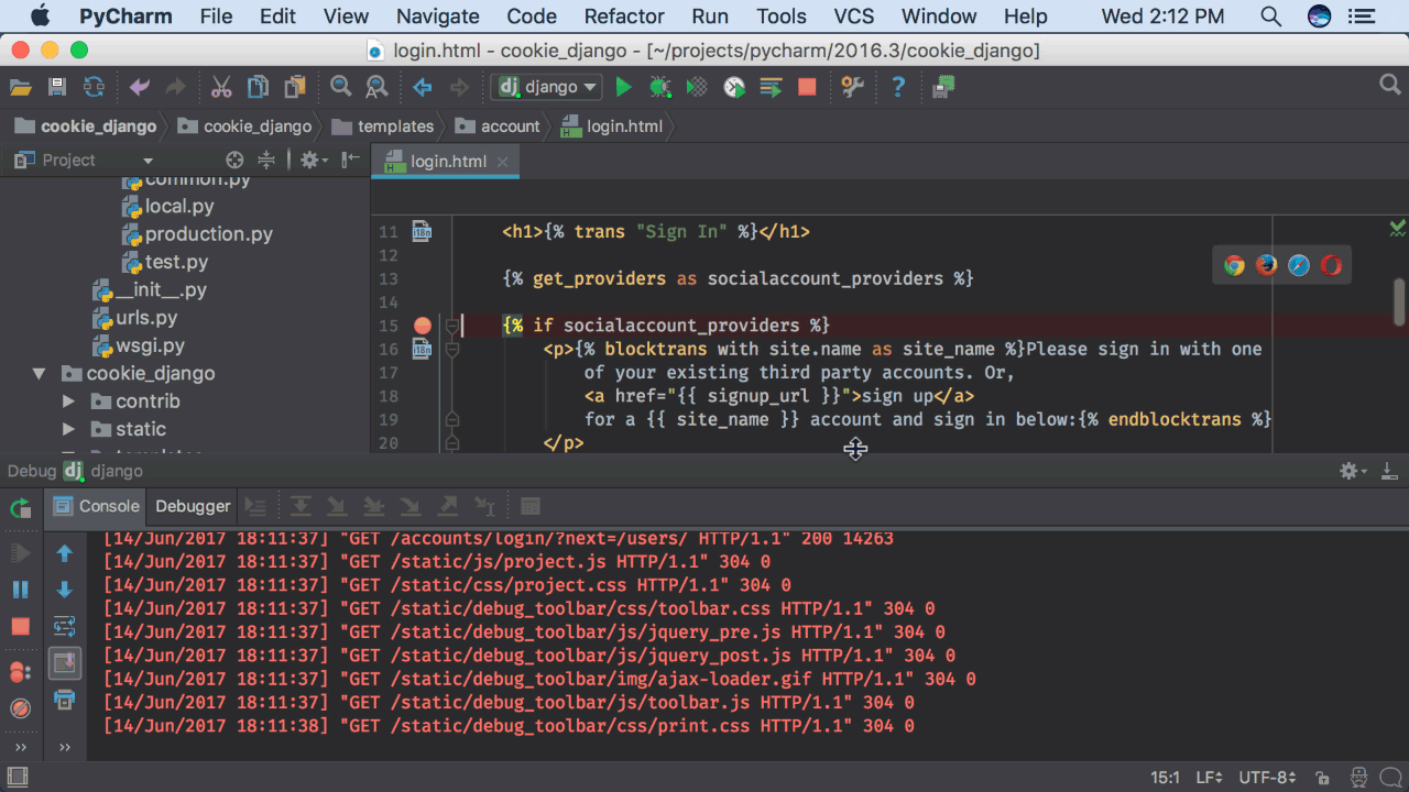 pycharm professional django