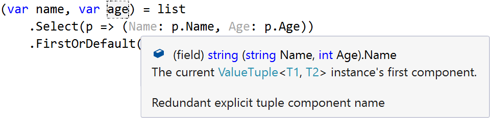 Inspection for checking redundant value tuple component names