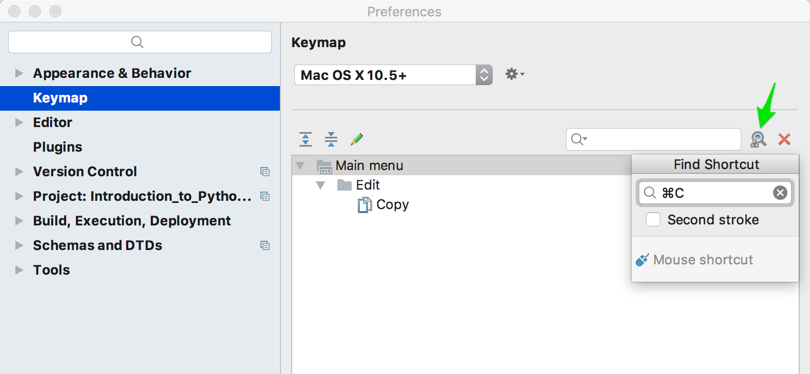 Keymap shortcut search