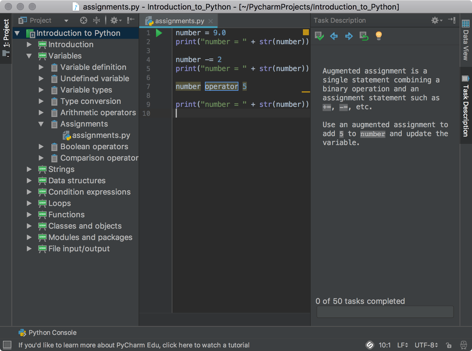 PyCharm Edu UI