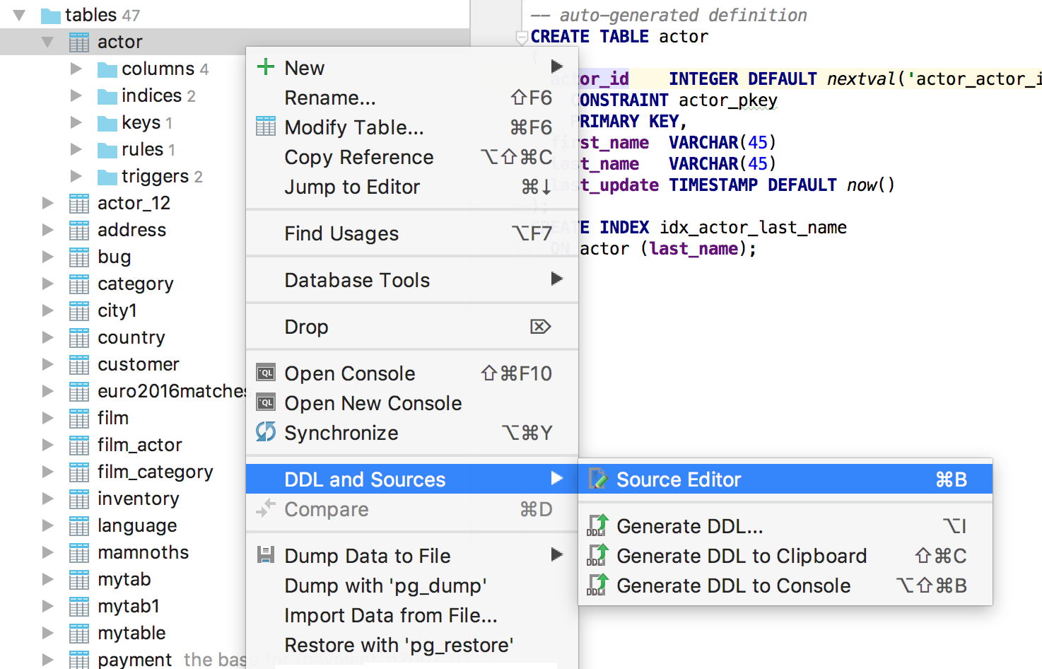 datagrip search for column name