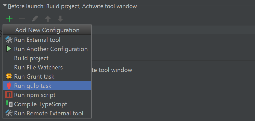 Add an action to run before launching run/debug configuration