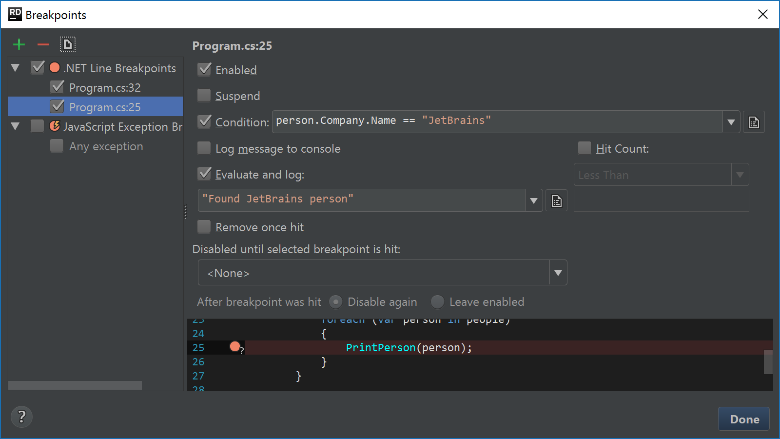 Setting a first breakpoint when using dependent breakpoints