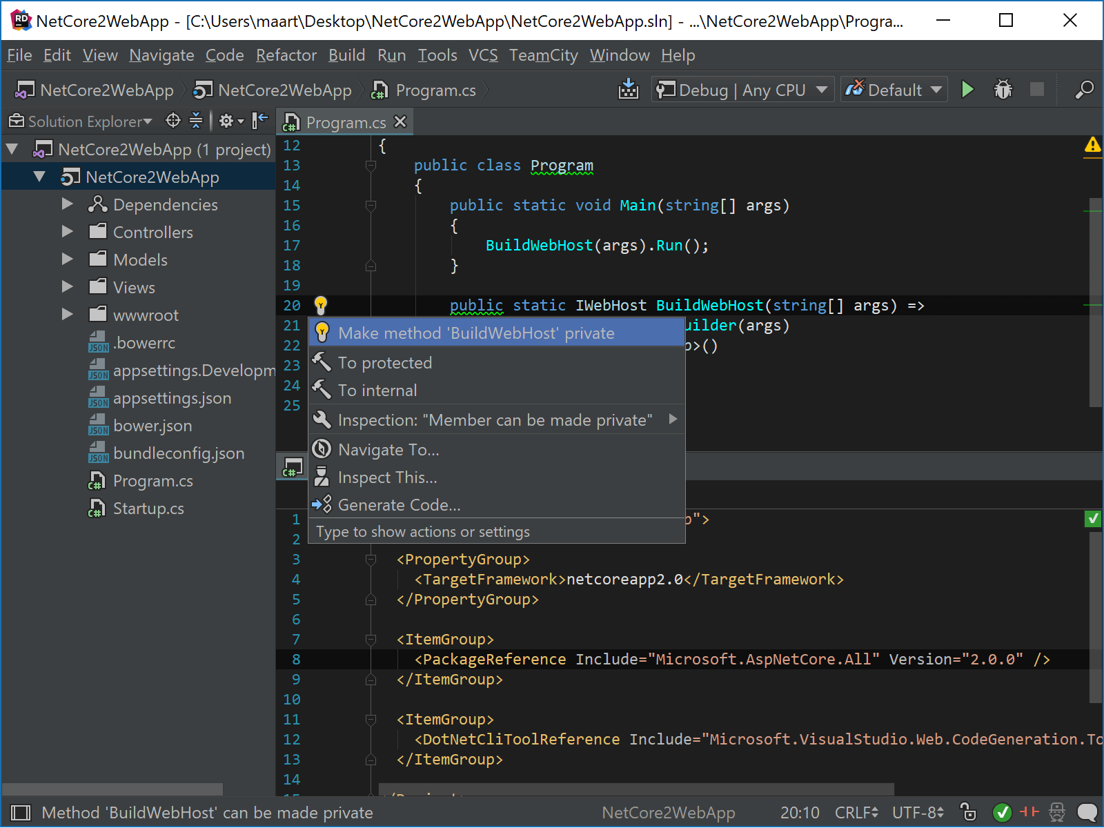 .NET Core 2.0 support in Rider