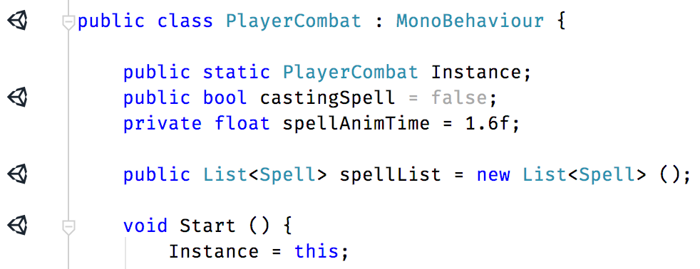 Unity methods and fields marked with icon in editor gutter