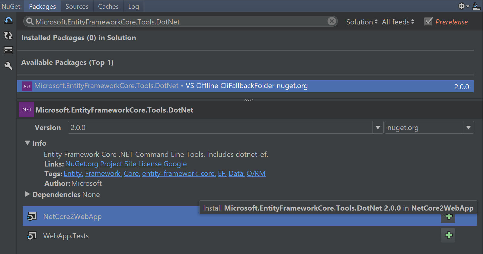 dotnet ef package migration command