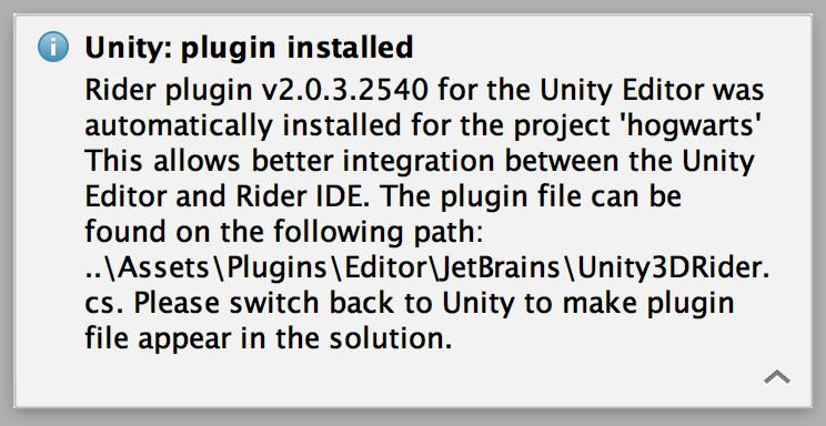 Unity plugin installed notification