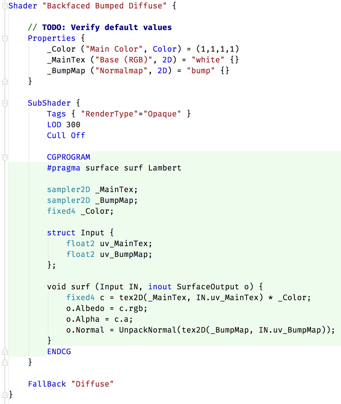 Shader file with syntax highlighting and code folding