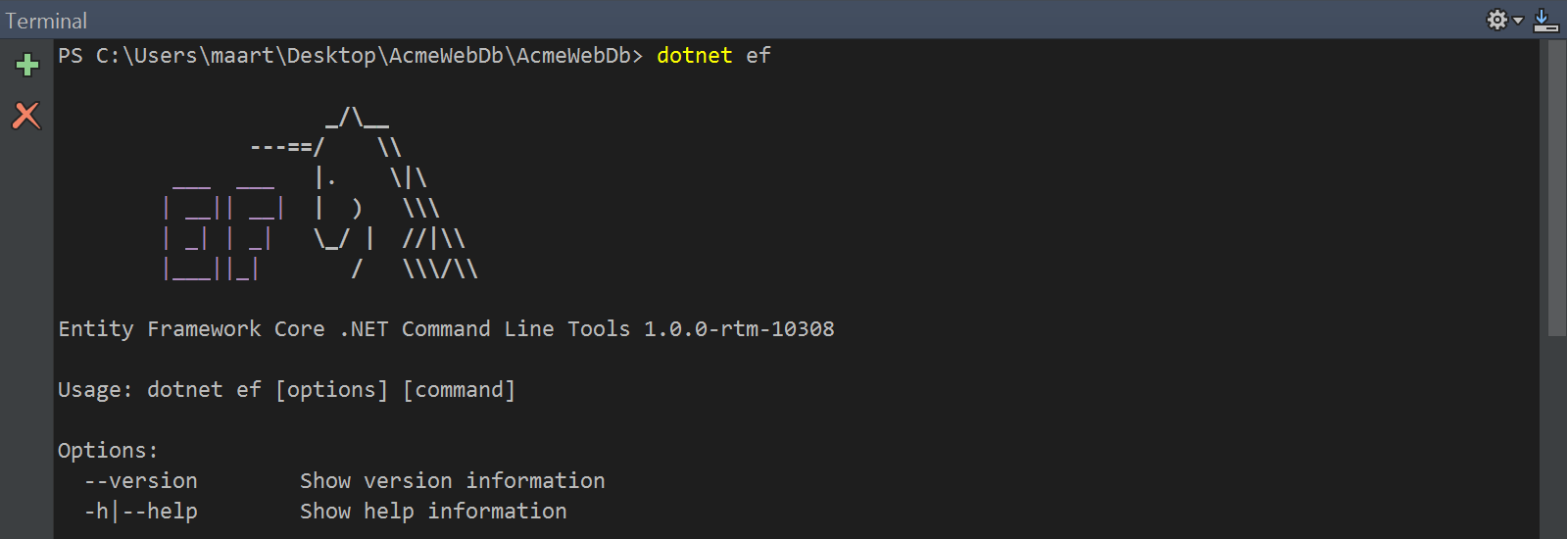 ef core command to scaffold a databasee