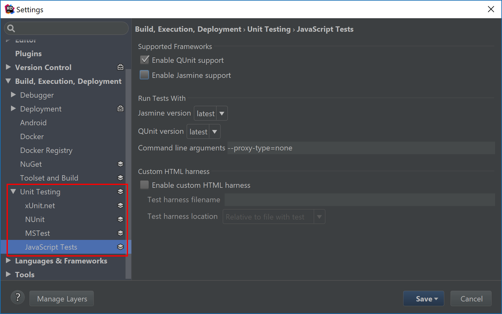 Unit test providers can be configured separately in Rider