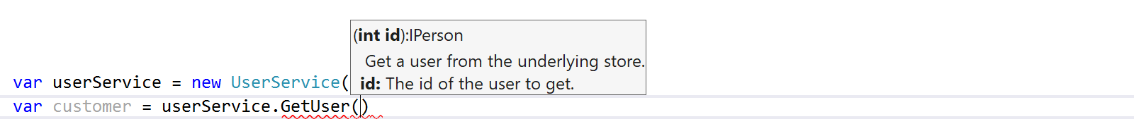 XML documentation class and parameter info