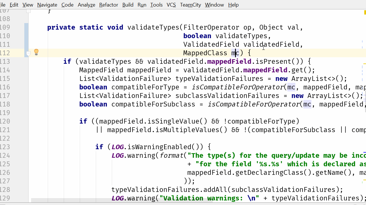 Remove MappedClass from validateTypes