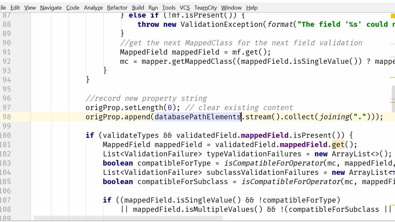 Add database path to ValidatedField