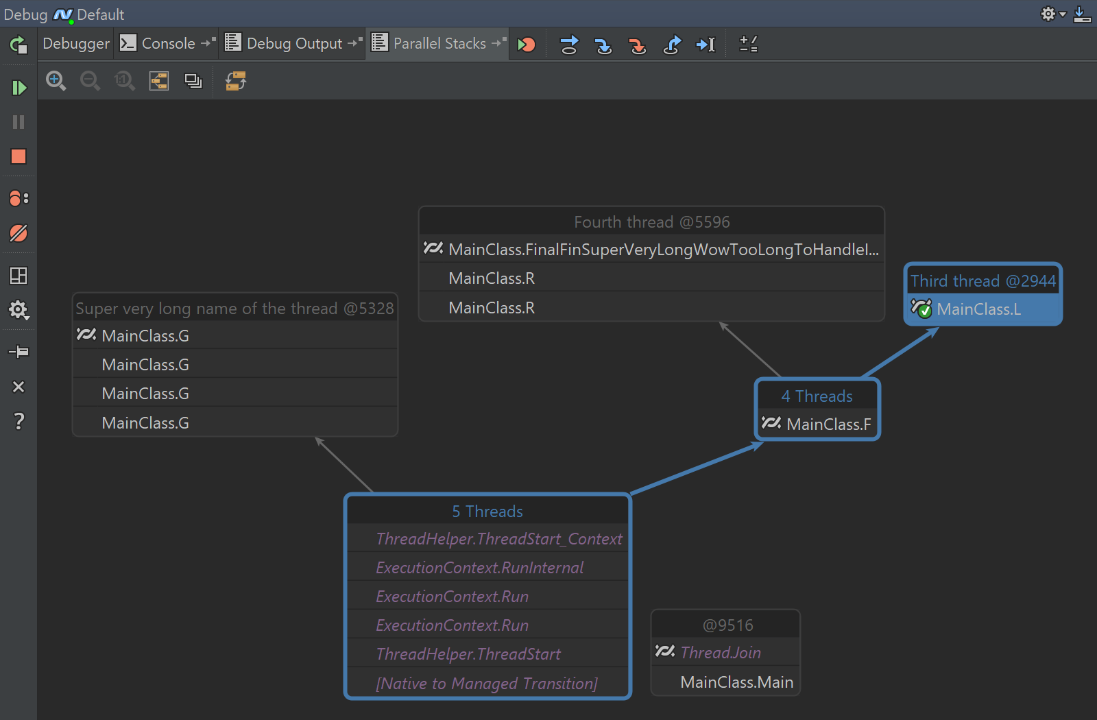 Visualize parallel stacks while debugging