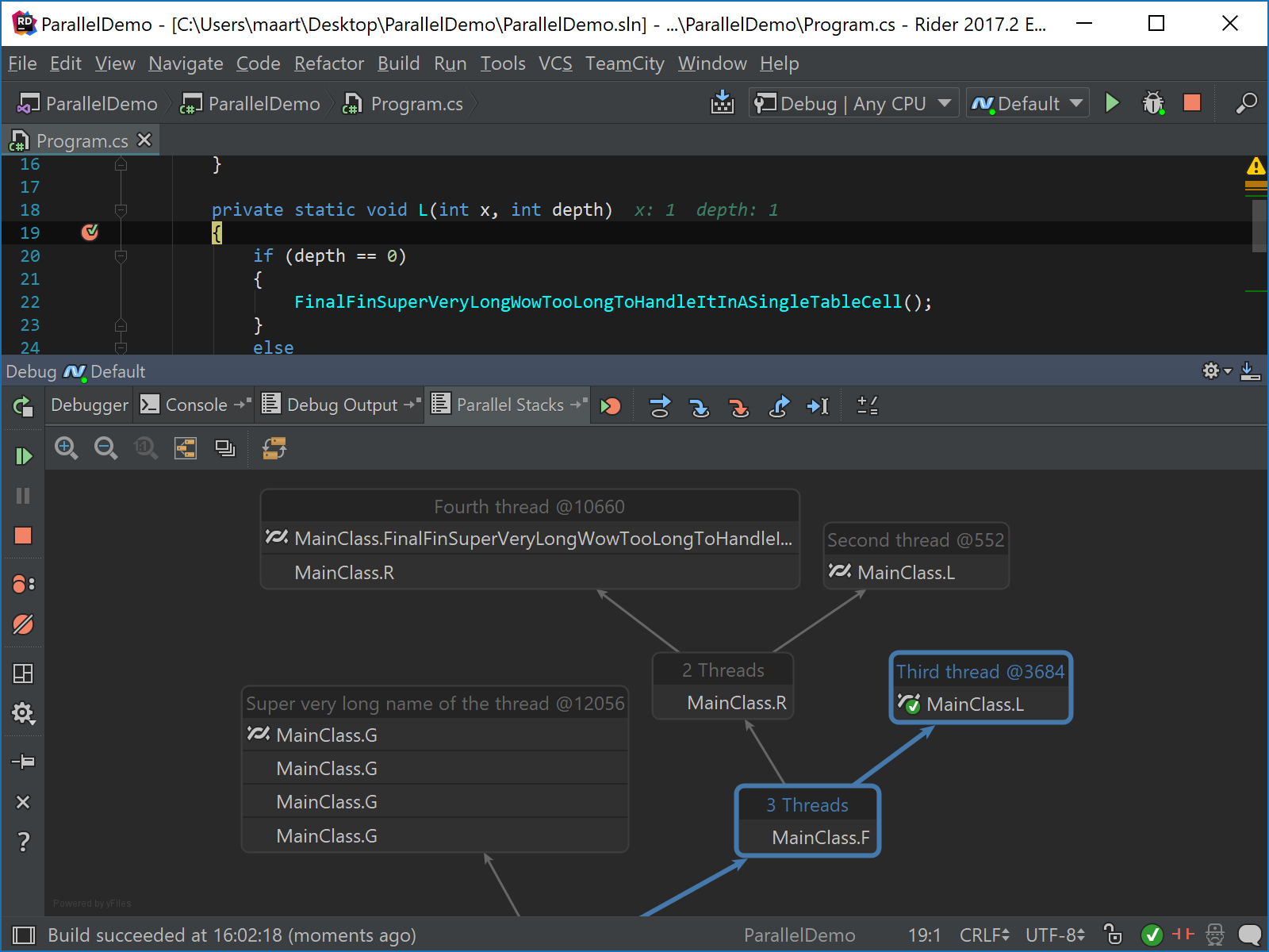 Parallel Stacks debugging in action