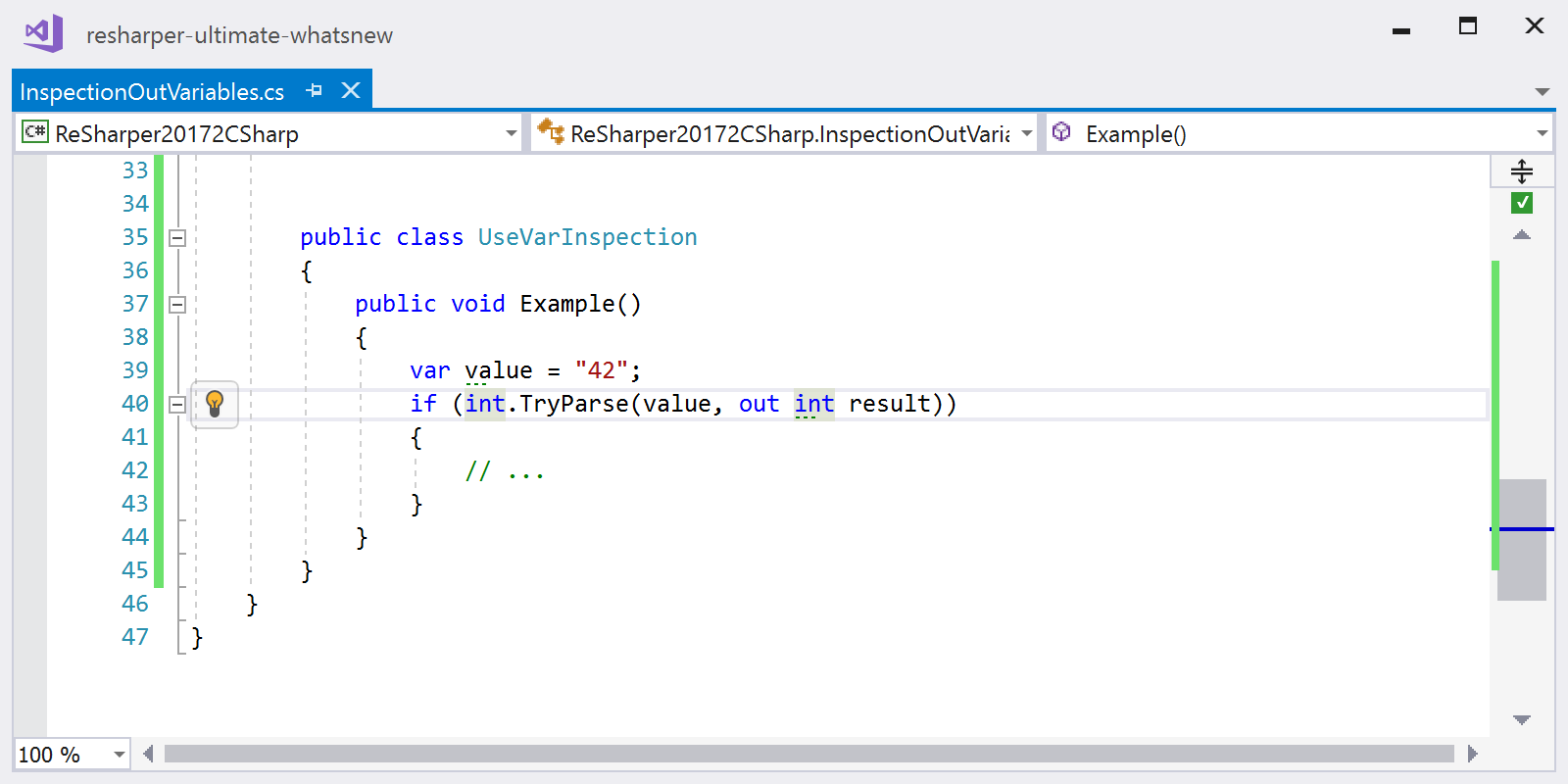 Use var inspection and quick-fix to convert between var and specific type