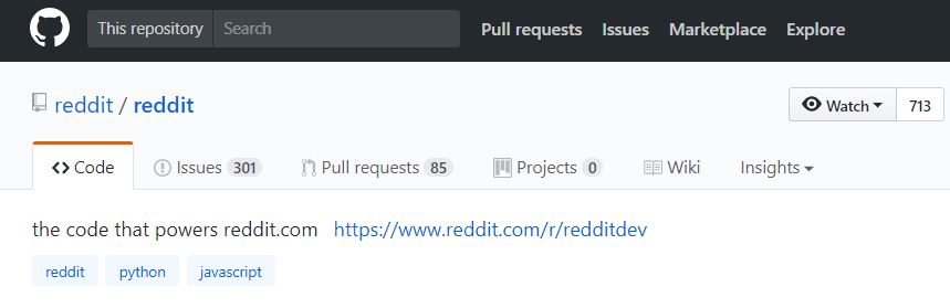 Reddit's GitHub page