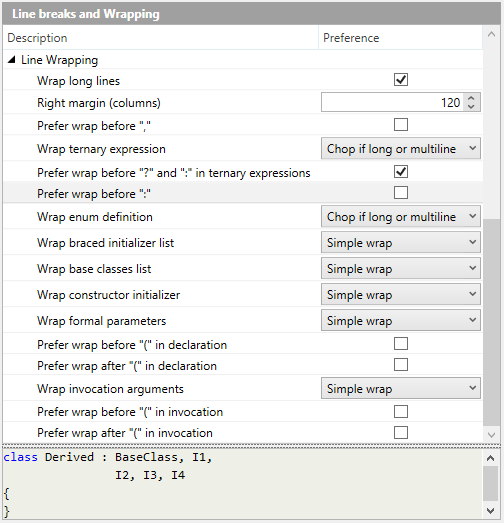 Line wrapping options