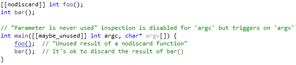 [[nodiscard]] and [[maybe_unused]] attributes