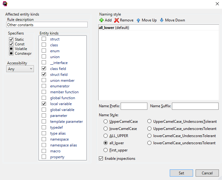 Naming rule editor