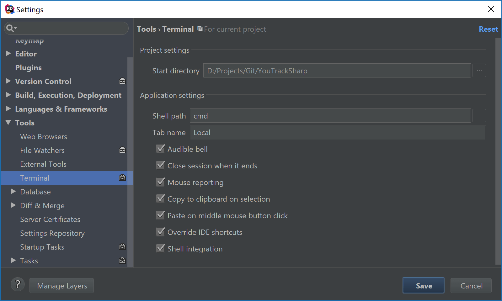 Configure which shell to use in Rider