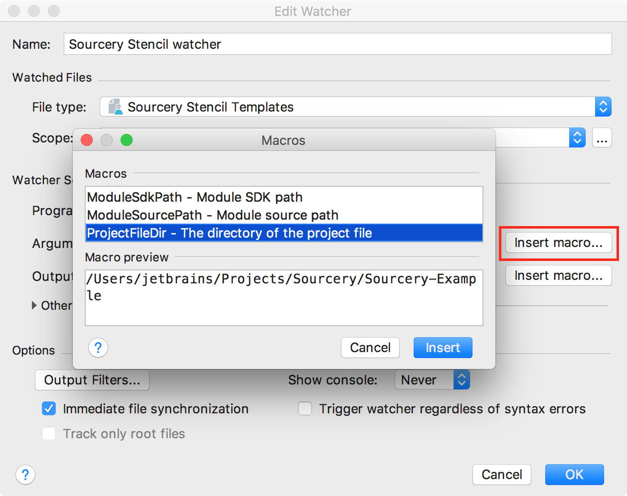 File Watcher Macros setup