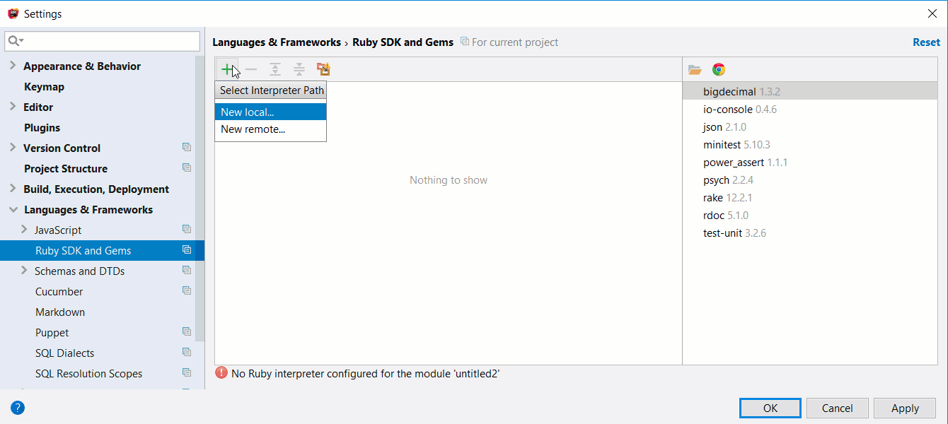 adding ruby sdk in rubymine