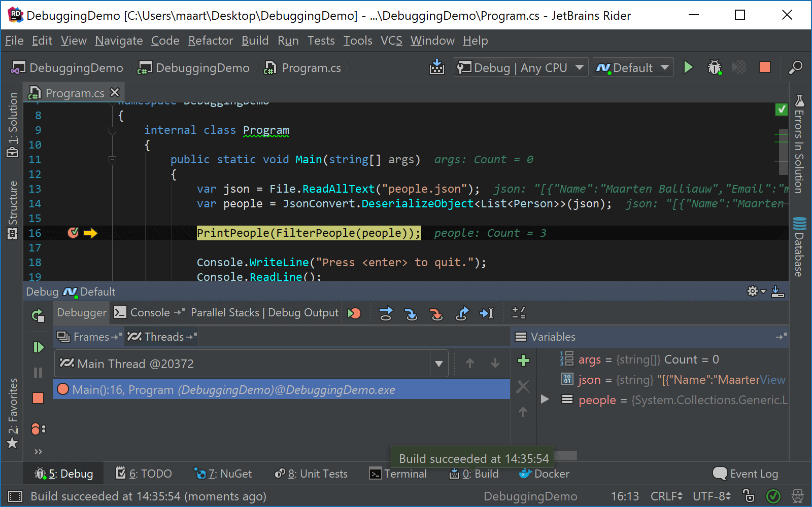 Alt+Enter to control Rider debugger