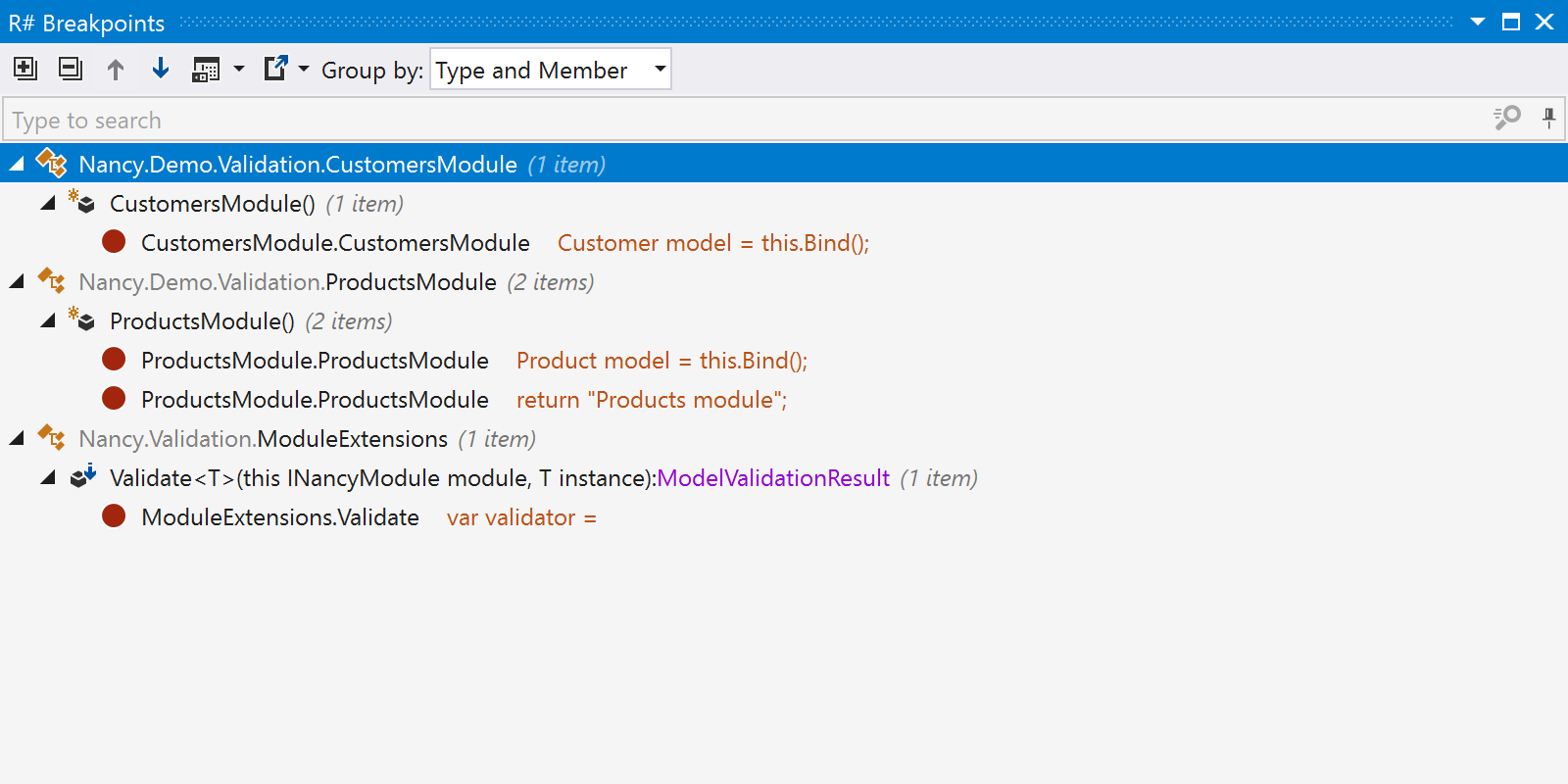 Working with the breakpoint results tool window