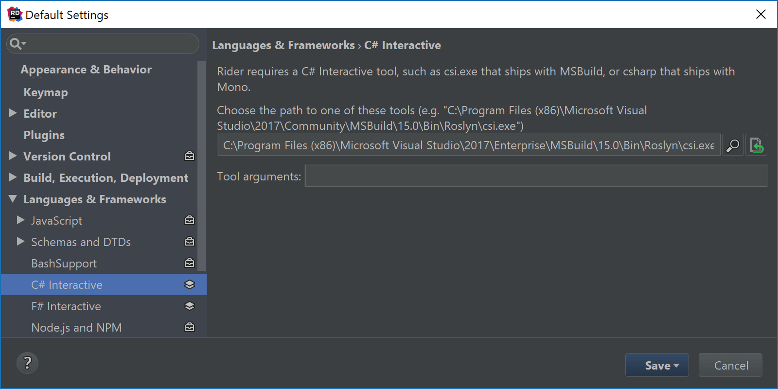 C# Interactive tool path settings