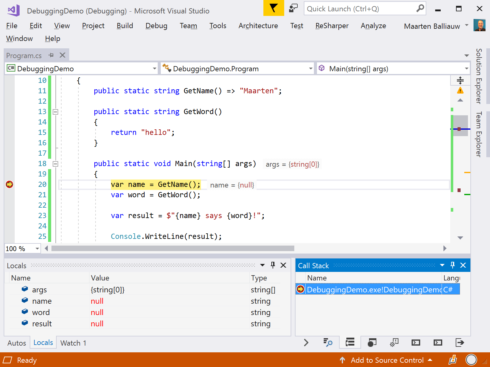 ReSharper  brings the debugger into the editor | The .NET Tools Blog