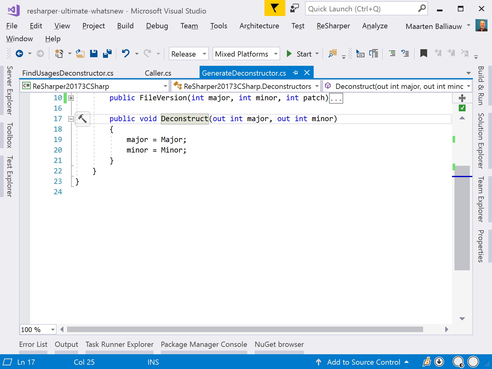 Solution-wide Find Usages for deconstructors