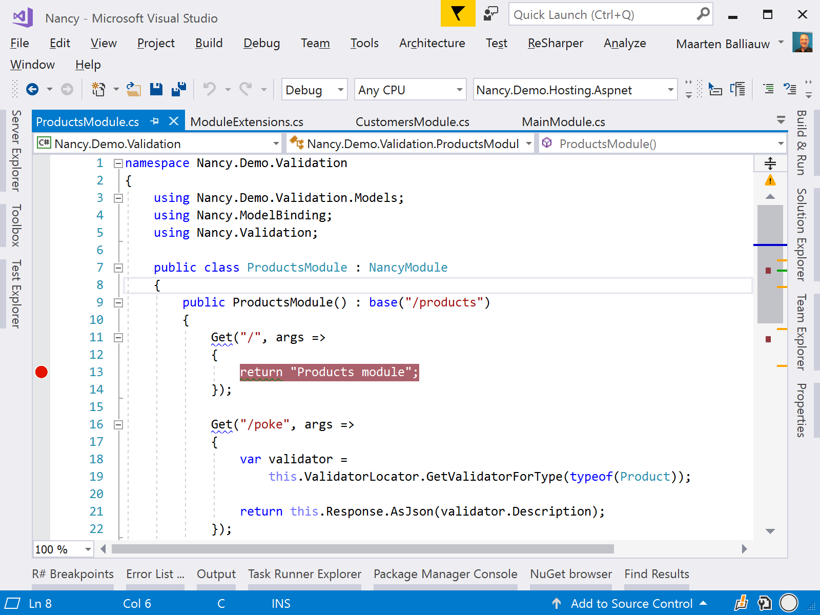 Navigate to breakpoint in solution using ReSharper