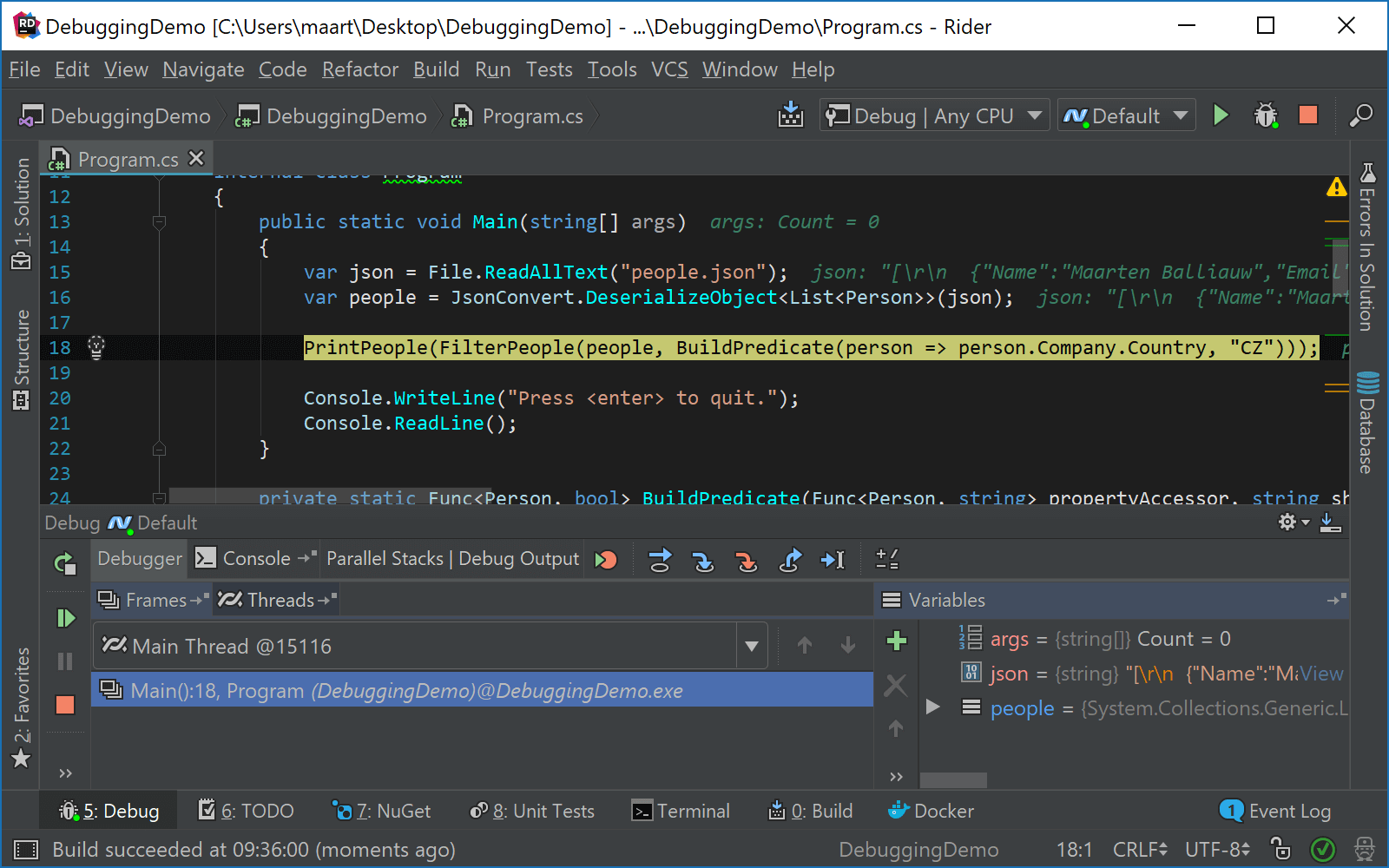 Stepping into a method using Rider debugger