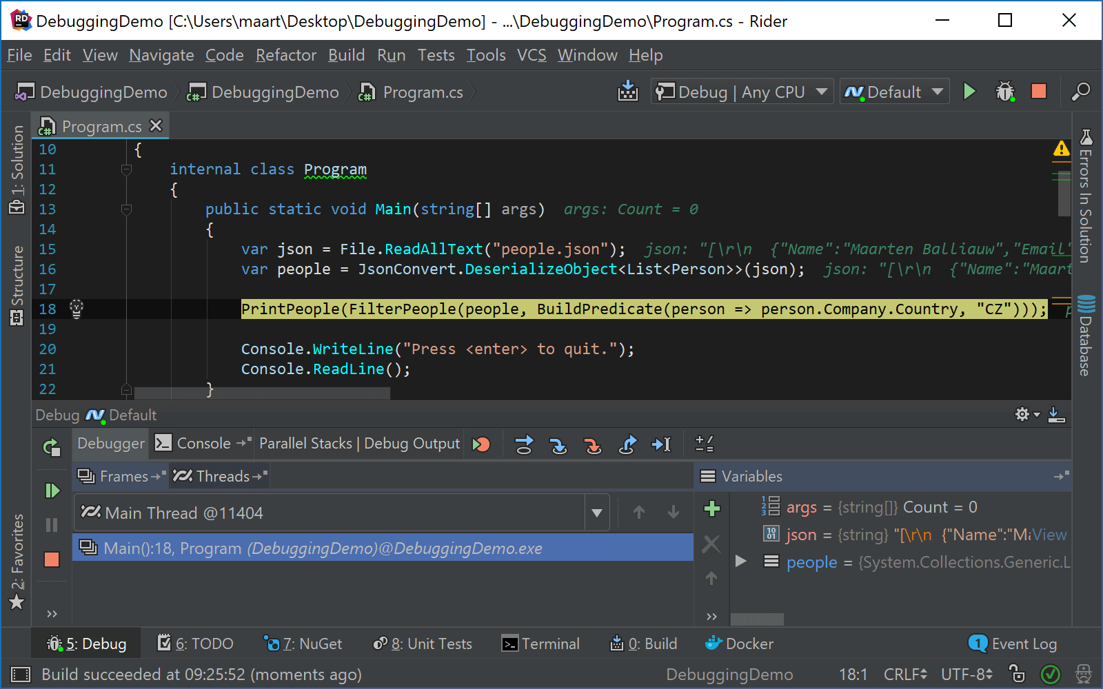 Using smart-step into to not lose focus while debugging