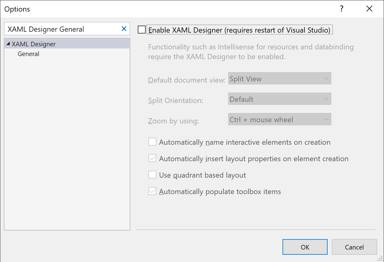 Disabling XAML Designer in Visual Studio options